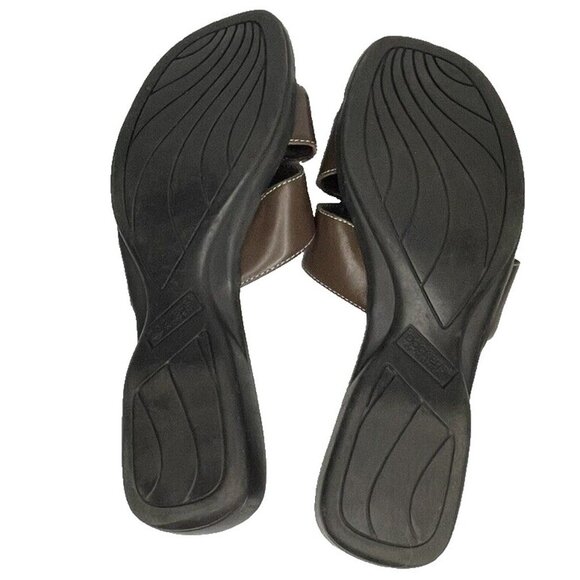 Dockers Sandals W sz 8.5 Brown Slide Pink Flower Detail Leather Shoes - Picture 10 of 11